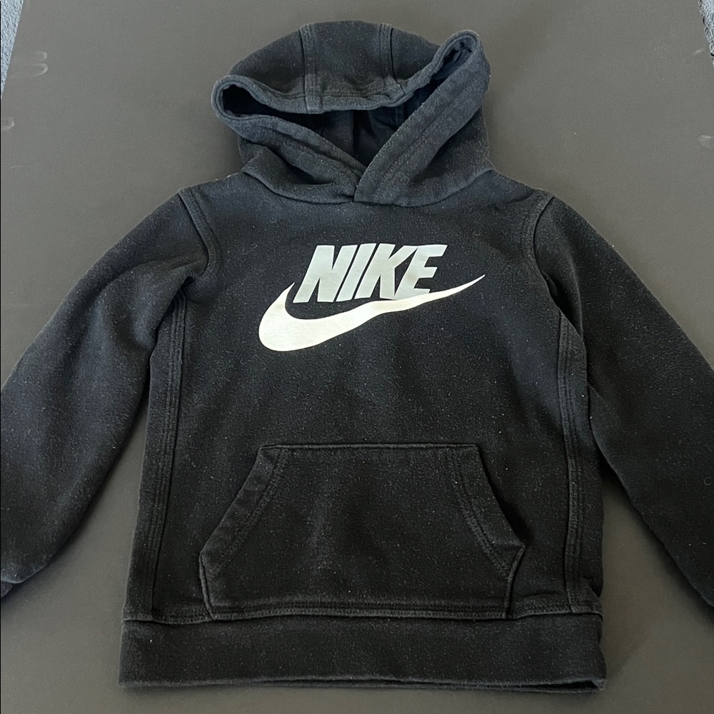 Nike Black Hoodie with White Swoosh Logo - Kids